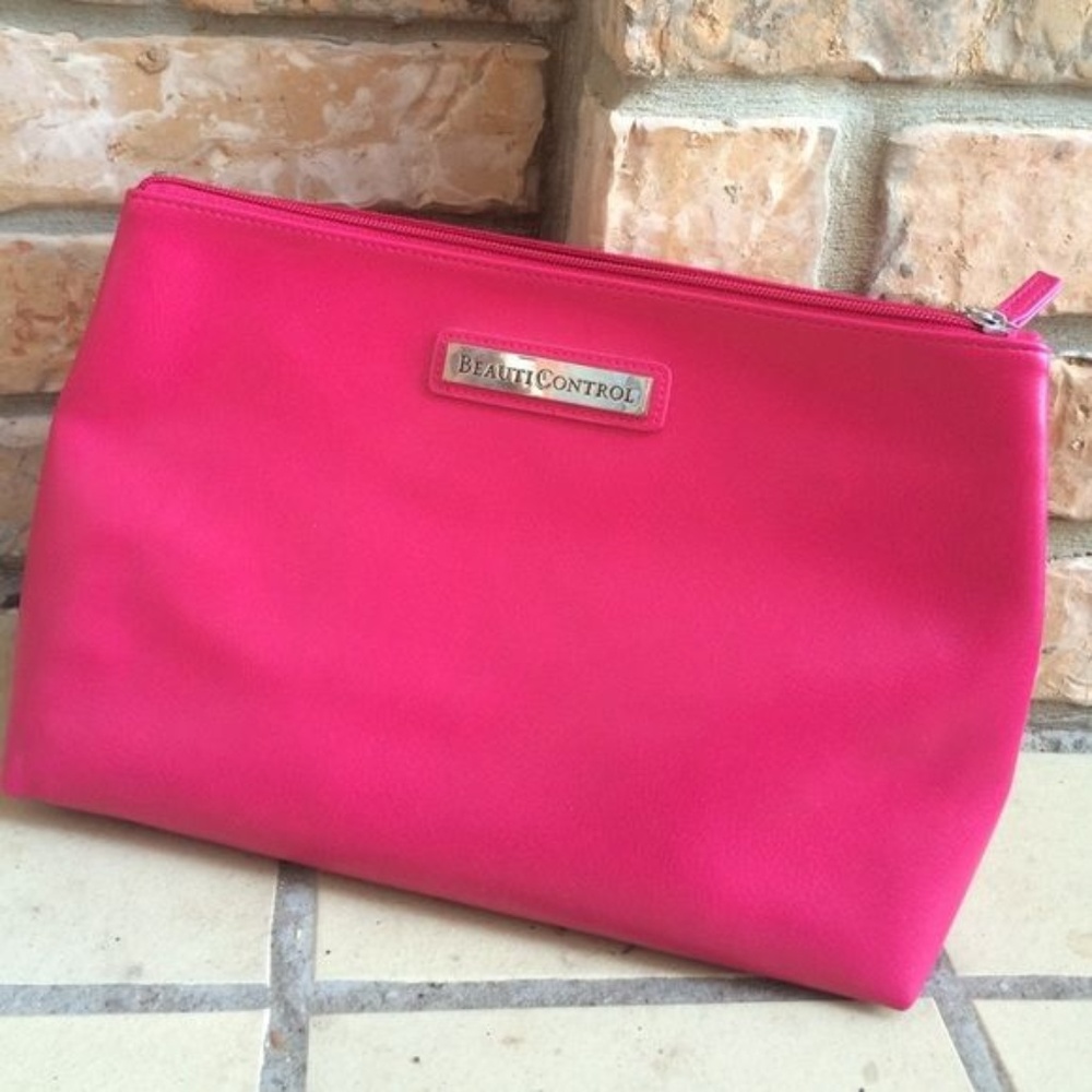 Beauticontrol Leather Pink Large Makeup Bag - NWT